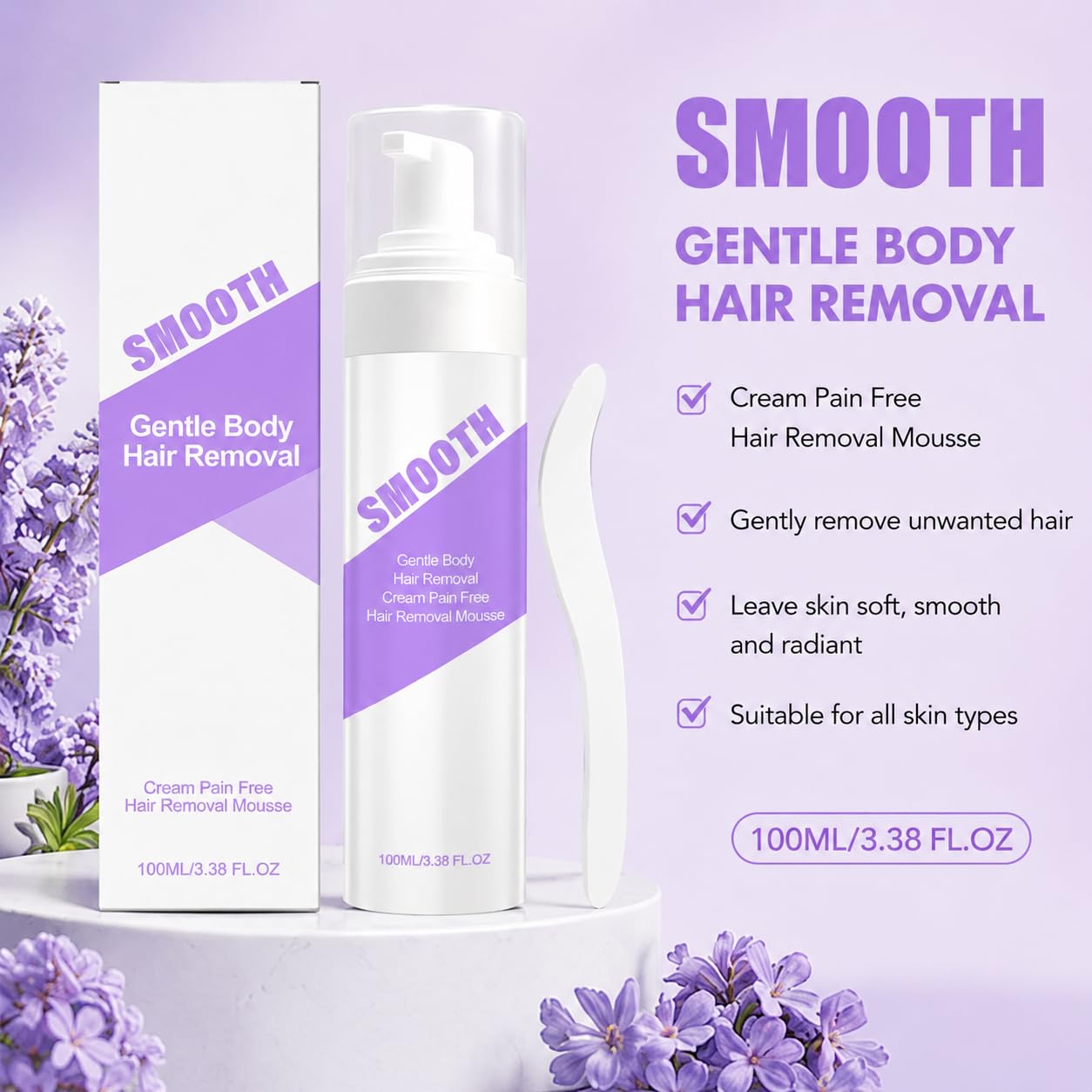 Hair Removal Spray, Smooth Hair Removal Spray for Women, Gentle Formula for Legs, Arms, Chest, Underarms & Bikini Line, Smooth-Looking Skin