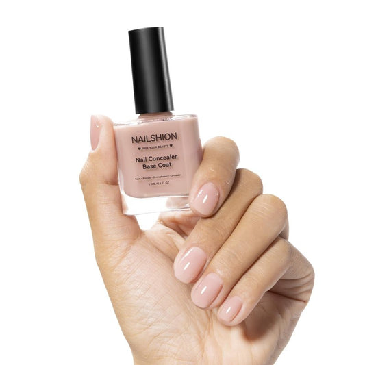 Nailshion 4-in-1 Illuminating Nail Concealer Base Coat Foundation Ridge Filler Sheer Brightening Nail Polish Growth & Strengthener for Damaged, Yellowing, or Discolored Nails, 15-free, Air Dry