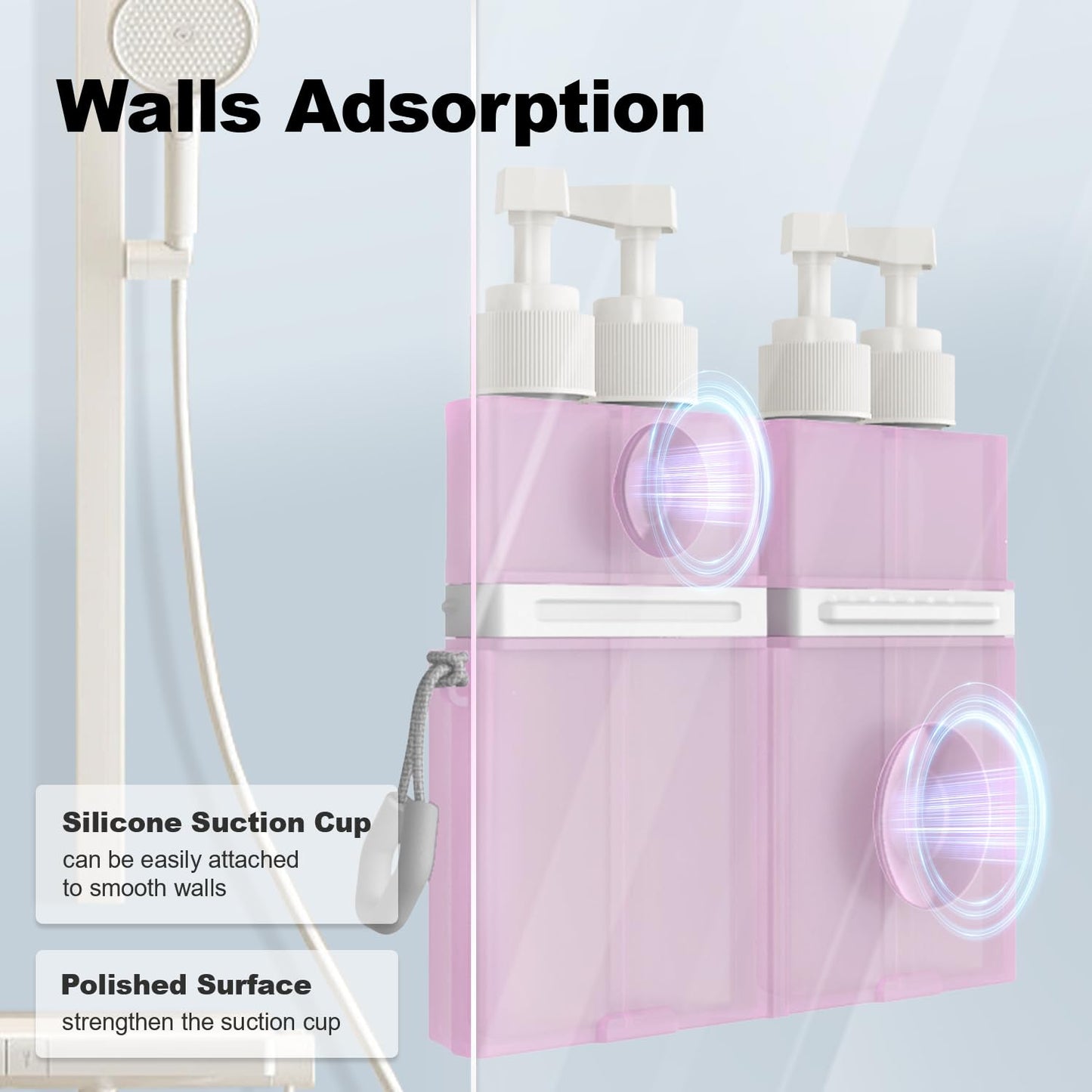 YOTIME 4 in 1 Travel Dispenser Bottle - TSA Approved Leak Proof Silicone Suction Cup for Smooth Walls | Pink