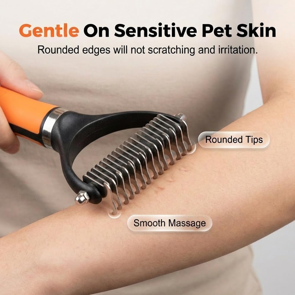 Pet Grooming Brush Tool, Double Sided Dematting Comb for Cats & Dogs, Undercoat Rake Dog Deshedding Brush, Pet Dematting Comb for Long Thick Haired Pets, Removes Tangles Knots and Loose (Green)