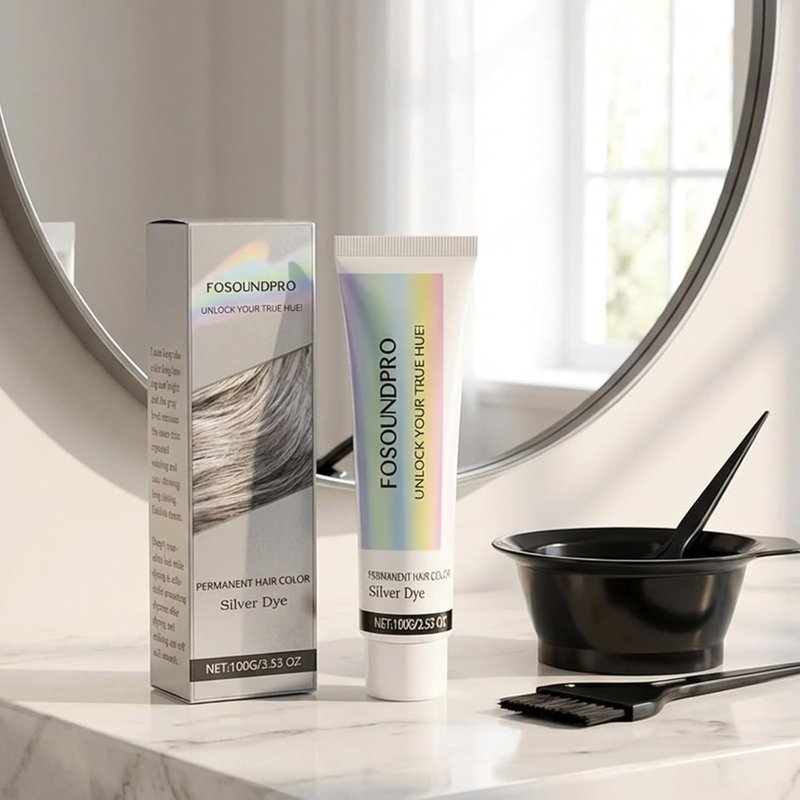 Silver Hair Dye - Vibrant Temporary Silver Color for Light Hair | 2-in-1 Nourishing Formula with Natural Essence Extract