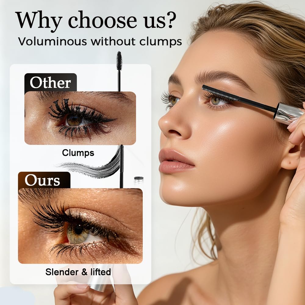 Waterproof Iron Wand Tube Mascara - Tubular Fiber Eyelash Primer for Curling | Black, 1 Set