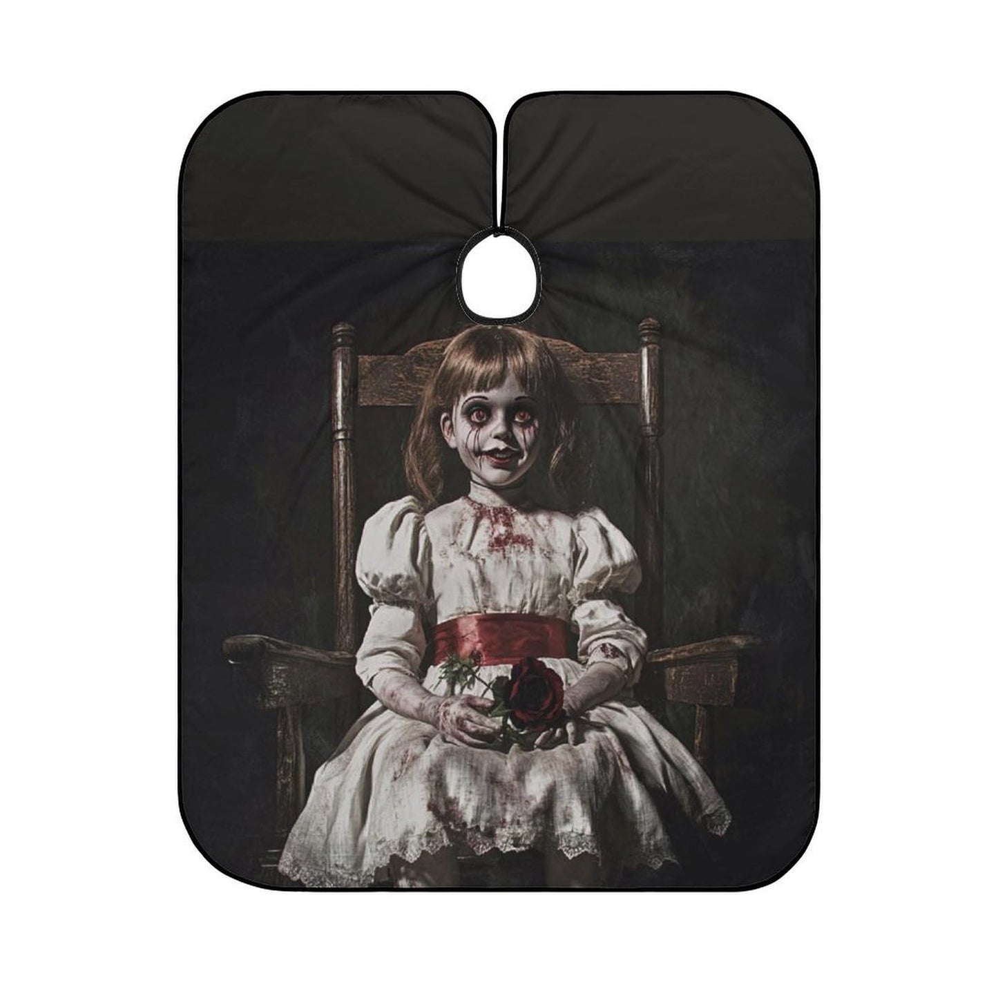 Fashion Easy Clean Professional Barber Cape Waterproof Haircut Cape with Adjustable Closure Scary Horror Girl Doll Black