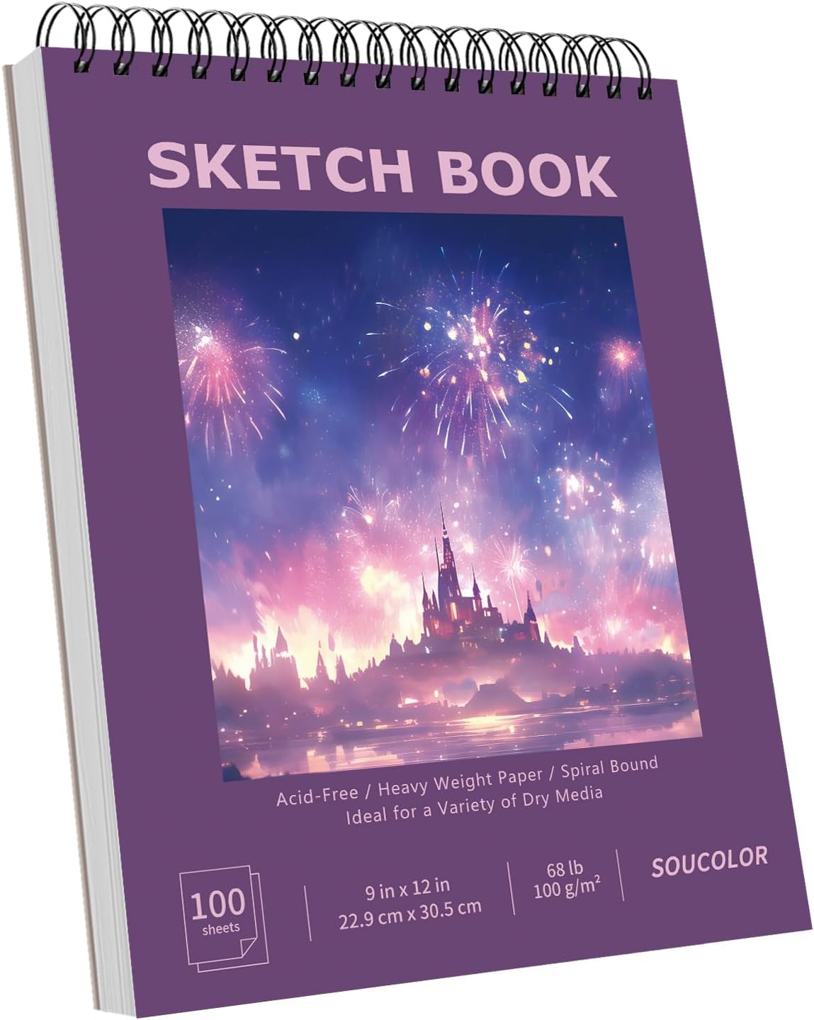 Soucolor Sketch Book - 9" x 12" Top Spiral Bound, 100 Sheets Acid-Free Drawing Paper | Ideal for Kids, Adults & Artists