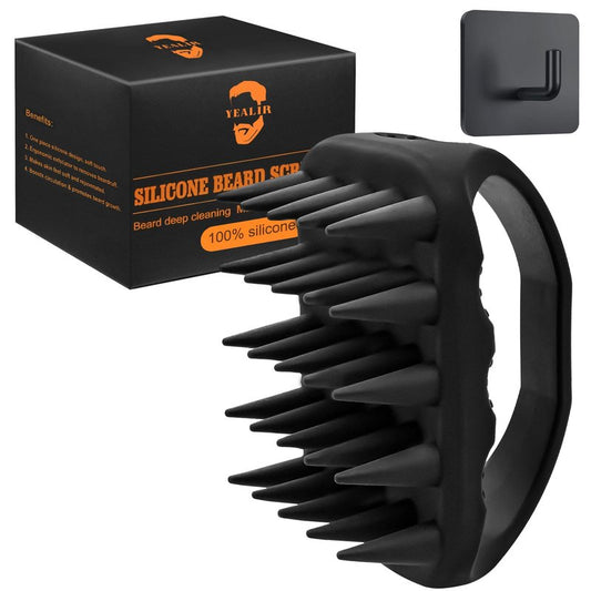 YEALIR Beard Scrubber & Hook - Silicone Beard Brush for Deep Cleaning and Exfoliation, Helps Reduce Dandruff & Itching, Non-Slip Handle & Soft Durable Longer Bristles