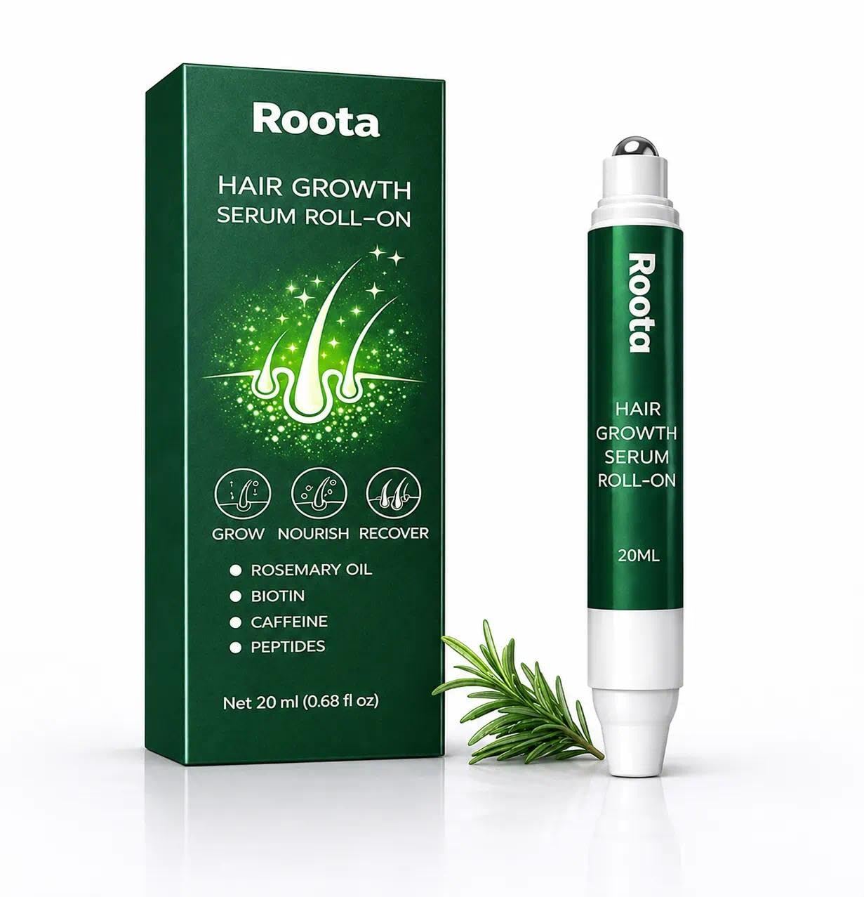 Roota Advanced Hair Growth Roll-On Serum | Saw Palmetto, Rosemary & Pea Extract | Supports Fuller, Healthier Hair | Clean, Non-Greasy Formula for Men & Women | 20ml Pack(1PC)