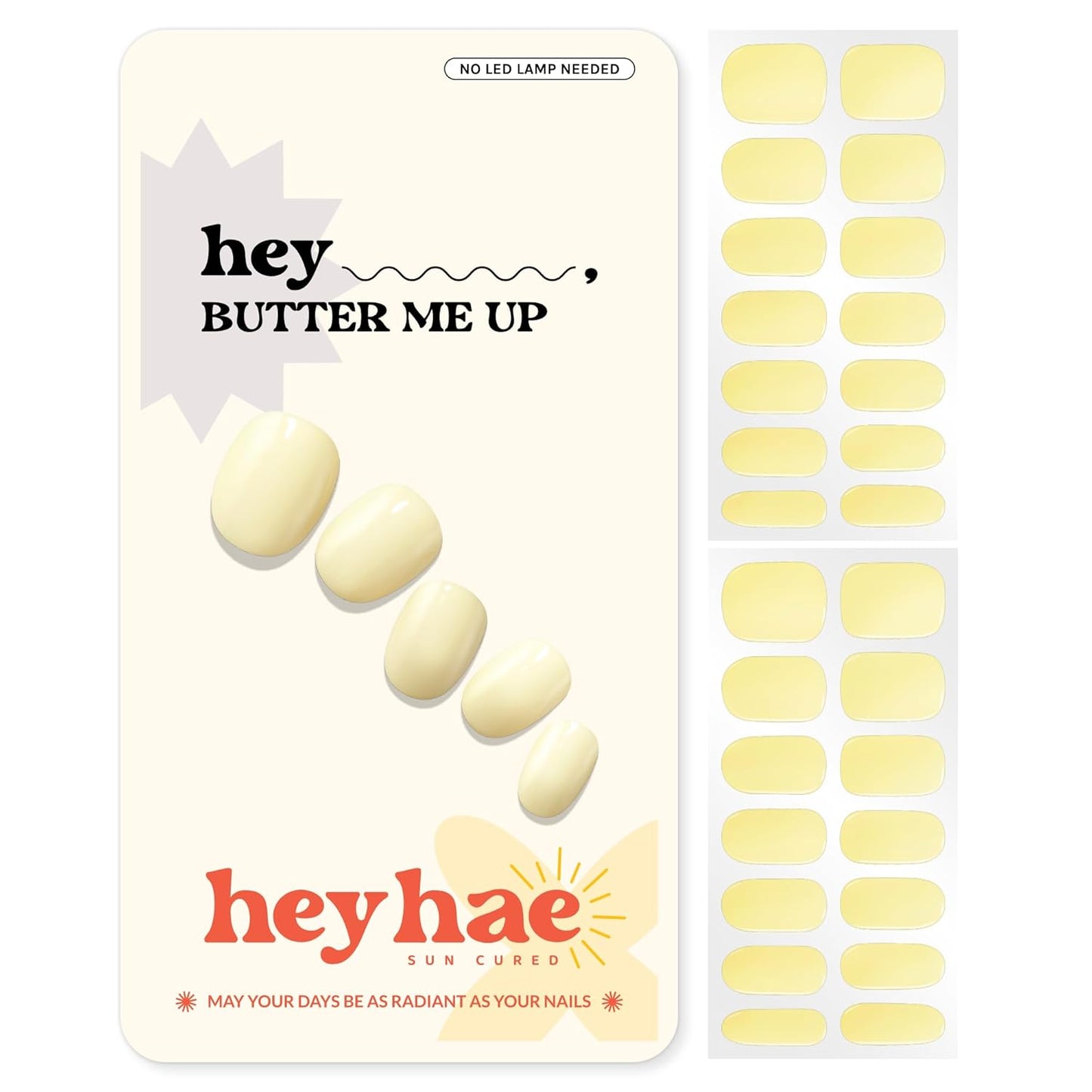 Heyhae Semi Cured Gel Nail Strips - Solid Yellow | Easy Apply, No LED Lamp Needed | 28 Strips, Prep Pads & Nail File Included