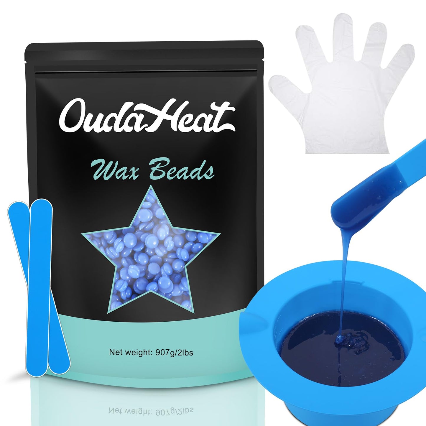 16oz Rosin-Free Hard Wax Beads, Hypoallergenic Wax Bead for Brazilian Bikini Waxing, Professional Stripless Coarse Hair Removal Wax Beans for Sensitive Skin, Body, Face, Legs, 3 Silicone Sticks