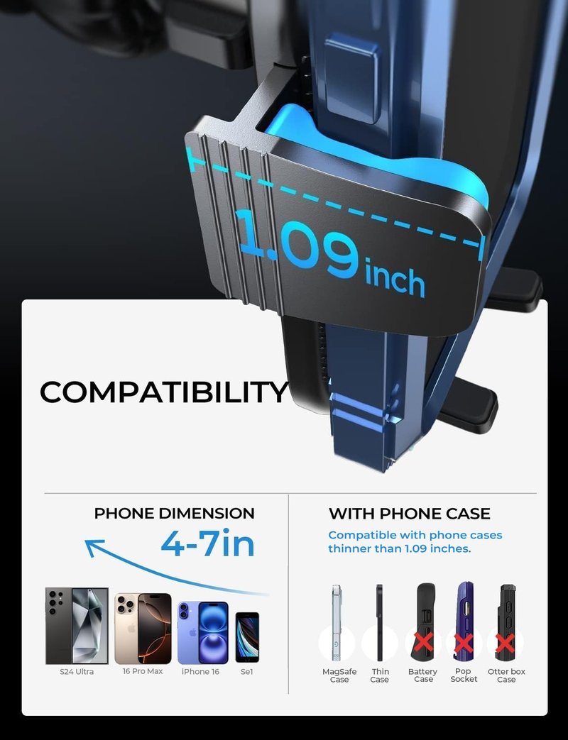 LISEN Car Vent Phone Mount, Upgrade Phone Holders for Your Car Vent Wider Clamp & Metal Hook Phone Holder [Thick Cases Friendly] 360° Rotation, Air Vent Car Phone Mount for iPhone Smartphones Kits