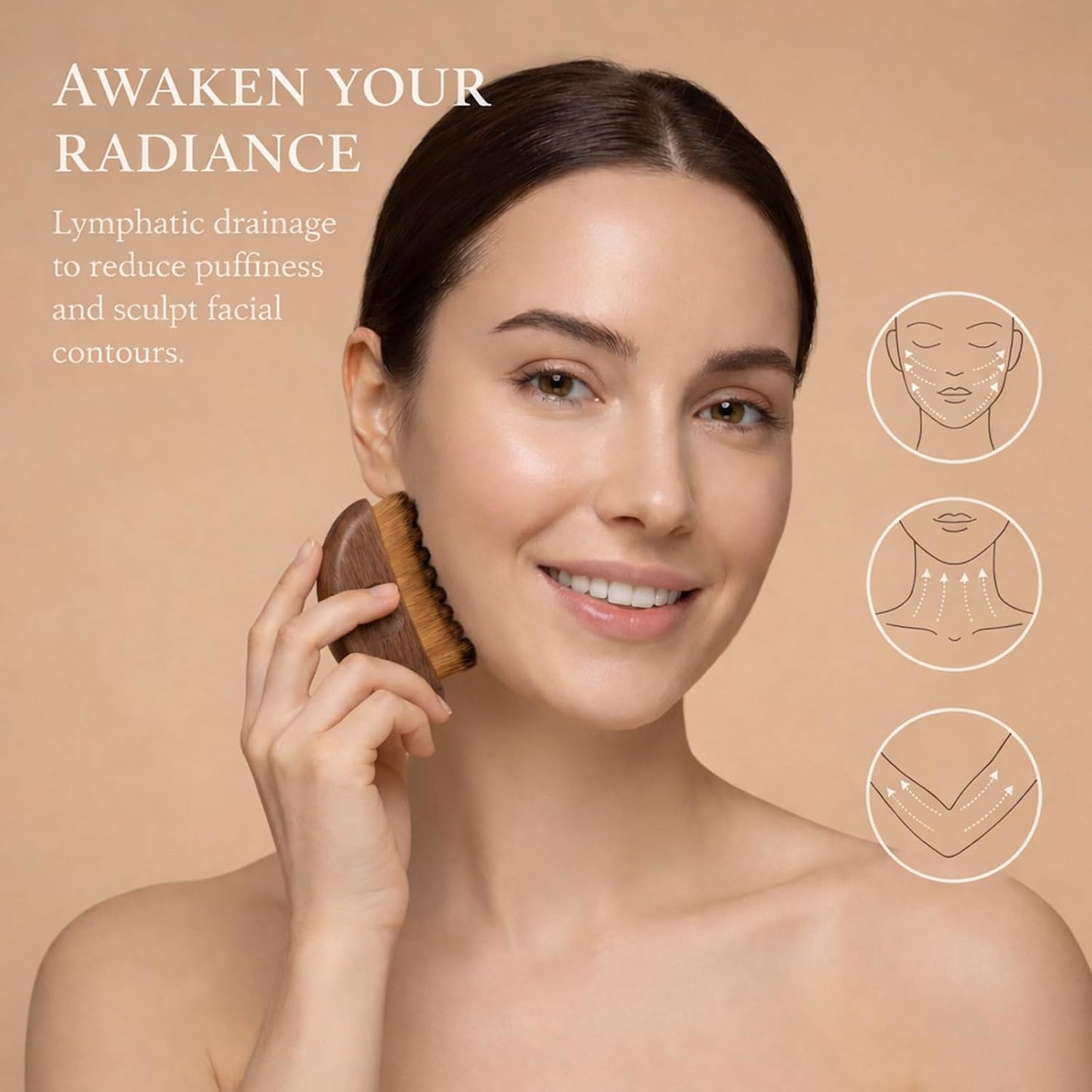 Lymphatic Contour Face Brush - Wooden Handle, Soft Bristles | Vintage Gift Box for Mom & Loved Ones