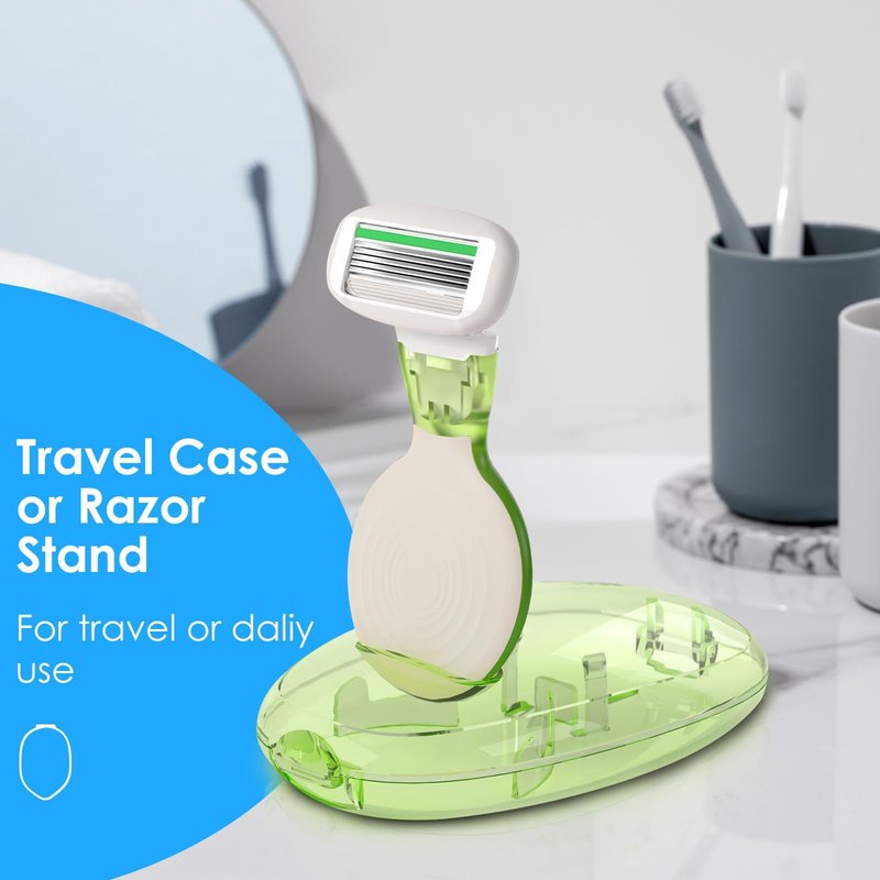 THURLADY Travel Essentials Razors for Women, 5-Blade Womens Razors for Shaving, Travel Size Toiletries Women Razor Kit, Includes 1 Mini Handle with 3 Refills & 1 Case, Extra Smooth Shave (Grass Green)