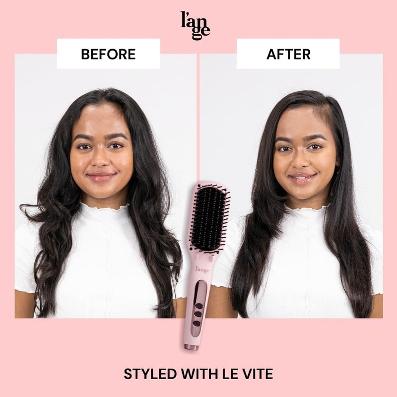 L'ANGE HAIR Straightening Brush - Heated Tool for Smooth, Frizz-Free Hair | Dual-Voltage Ceramic Brush (Blush)