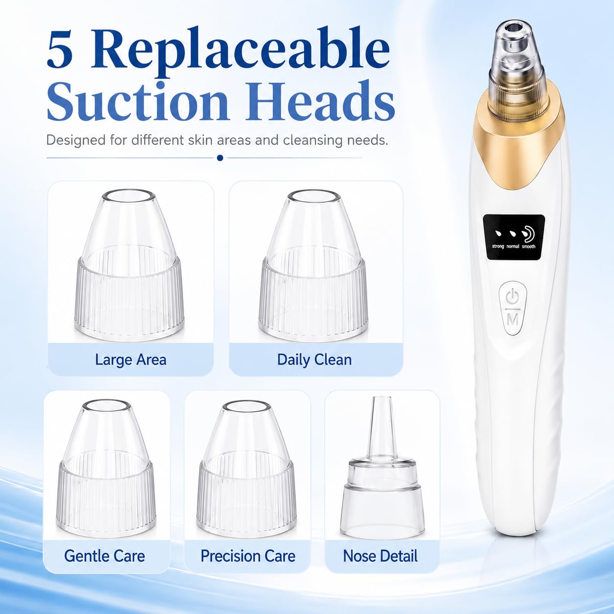 2026 Blackhead Remover with 5 Suction Heads & 4 Gold Extraction Tools, Electric Blackhead Vacuum Pore Vacuum for Deep Facial Cleaning, USB Rechargeable for Women & Men-Khaki