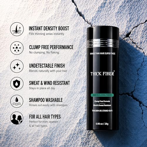 THICK FIBER Hair Fibers | Hair Powder for Thinning Hair 28g Bottle | Makes Thin Hair Look Thicker in Seconds | Hair Loss Concealer For Women & Men (Dark Brown)