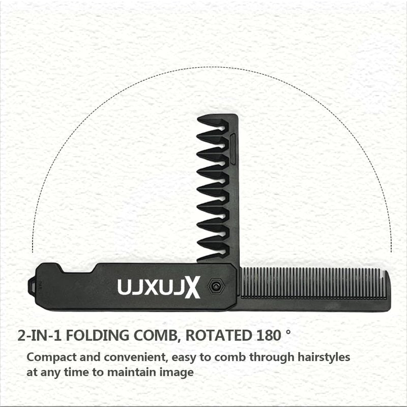2 in 1 Portable Folding Comb for Men & Women - Fine Tooth & Textured Wide-Tooth Styling Comb with Durable ABS Handle, Multi-Purpose Hair Comb for Beard, Mustache & Daily Grooming - Home, Salon, Travel