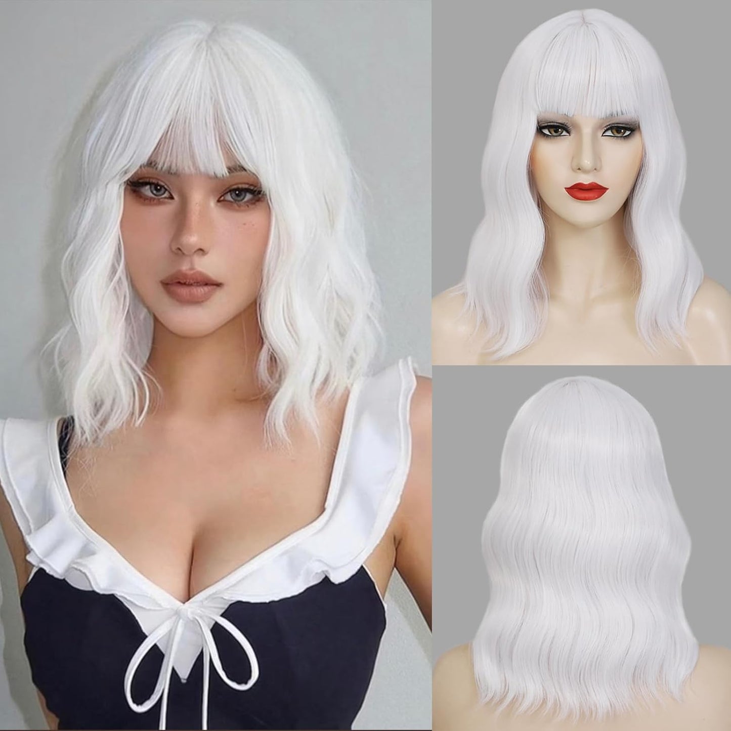 Emerald Green Wavy Bob Wig with Bangs - Shoulder Length Synthetic Cosplay Hair