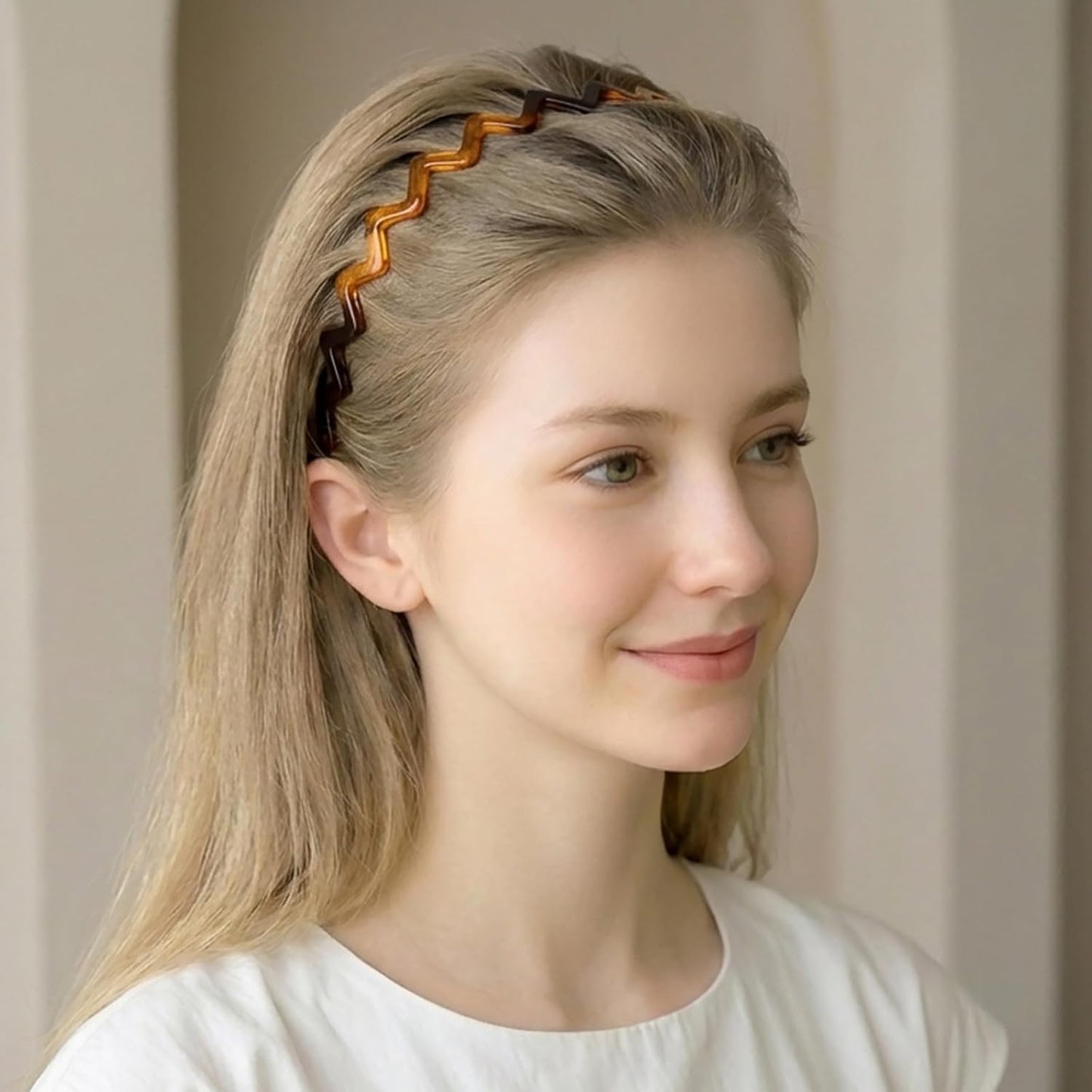 Zig Zag Headbands for Women - Classic 90s Non-Slip Hair Bands | 2 Pack Black & Brown for Curly Hair & Everyday Use