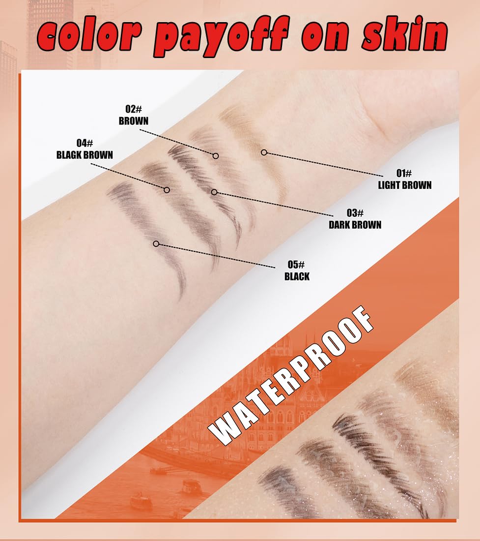 Dual Ended Eyebrow Marker - Microblading Effect Liquid Brow Pen for Natural Hair-Like Strokes | 5 Shades Available, Dark Brown