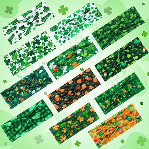 St. Patrick's Day Shamrock Headbands for Women - 12 Pack Elastic Hairbands