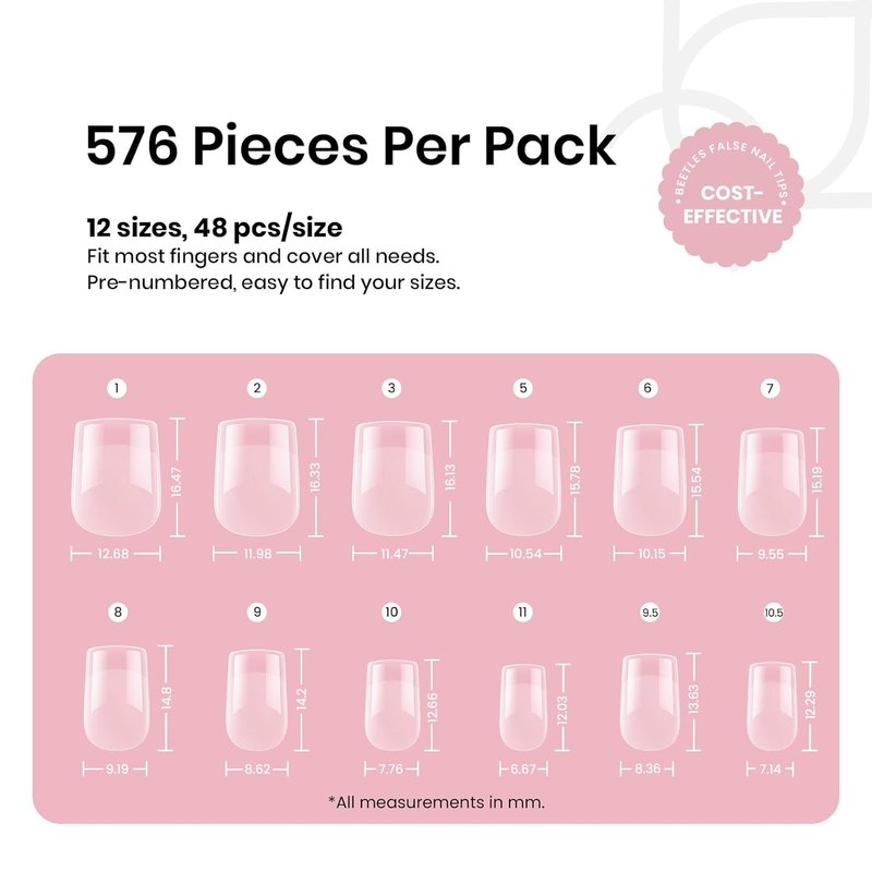 Short Square Nail Tips - 576PCS Half Matte Clear Acrylic Press-On Nails | 12 Sizes for DIY Nail Extensions