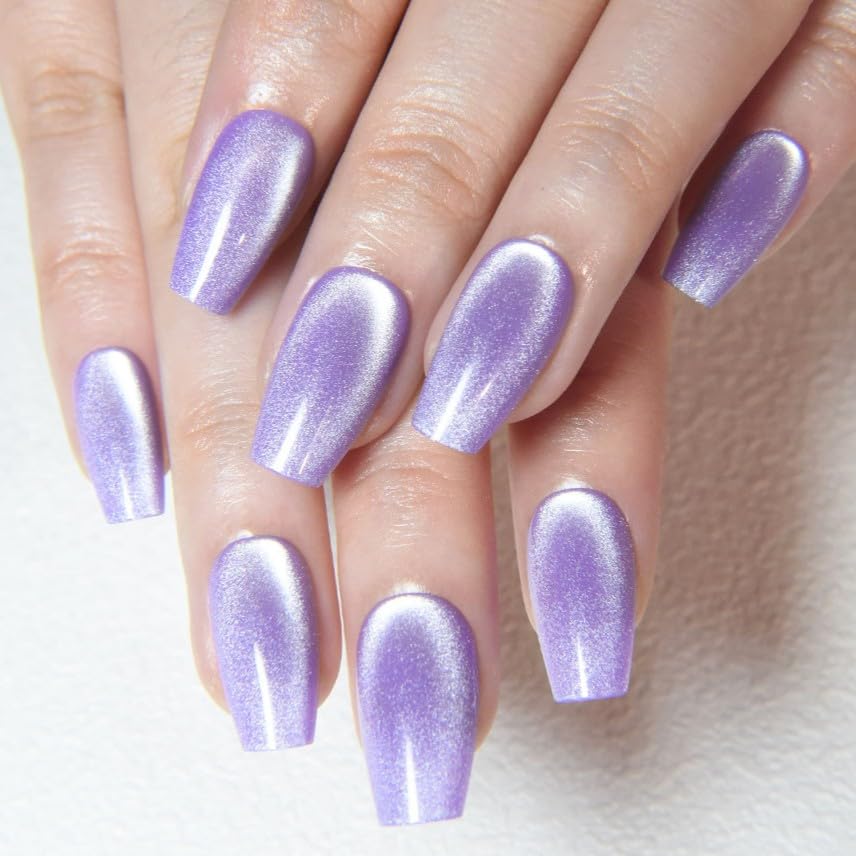 Aqua Blue Cat Eye Press-On Nails - Medium Square Chrome Design | Holographic Glitter Gel Acrylic Reusable