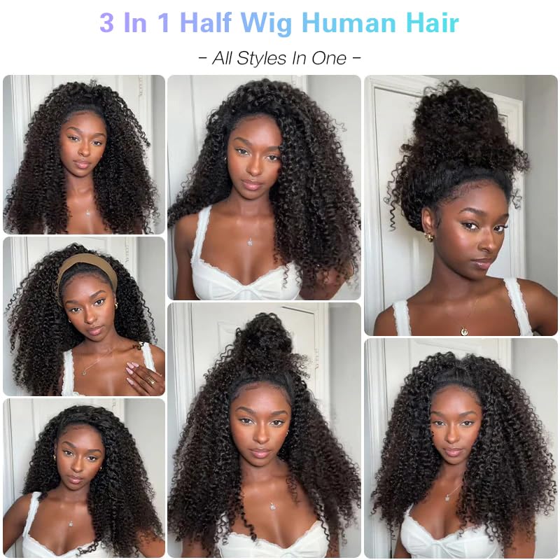 Curly Half Wig - Human Hair Water Wave 24 Inch | 200% Density, Glueless, Beginner Friendly
