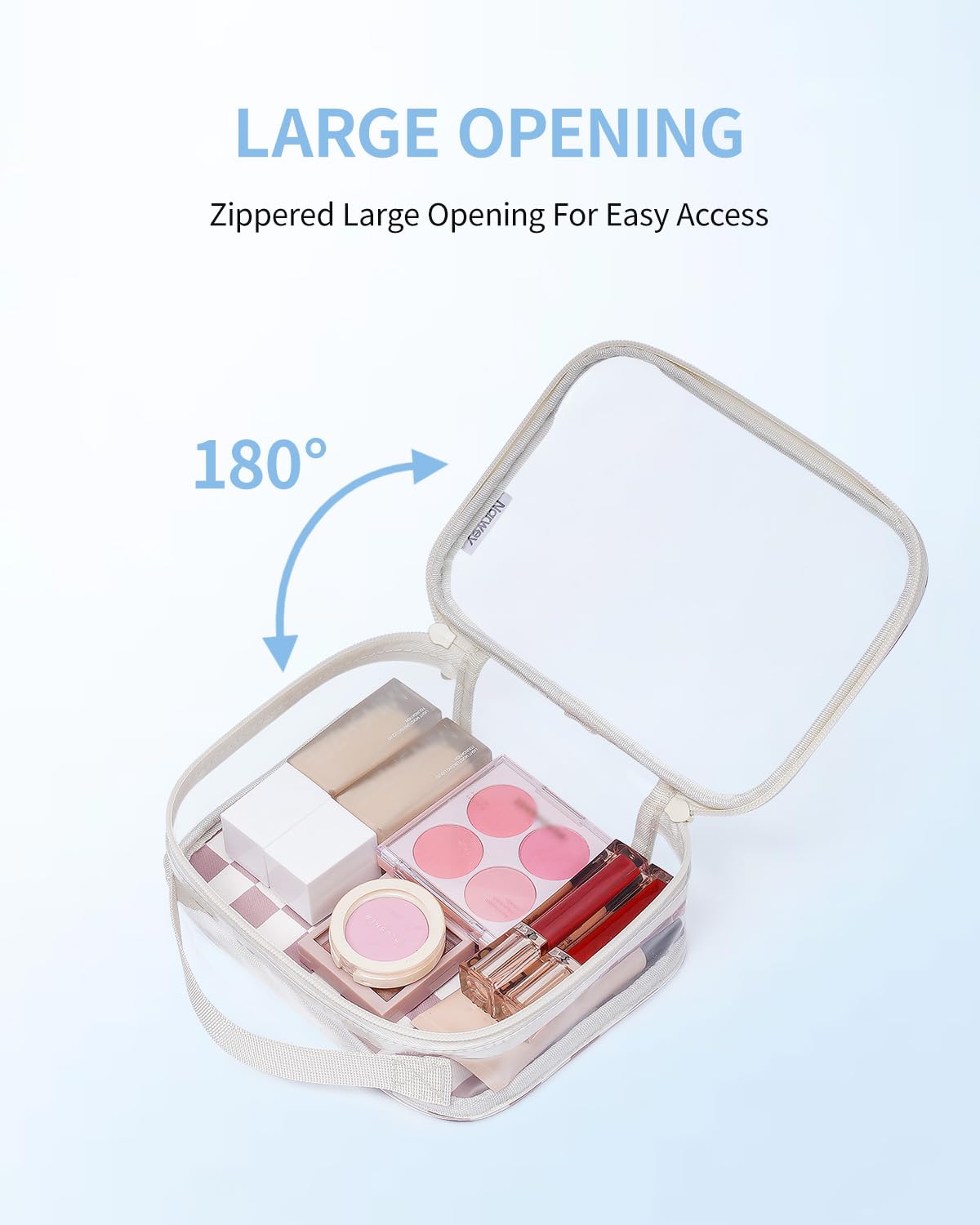Narwey TSA Approved Clear Toiletry Bag for Travel Waterproof PVC Clear Makeup Bags, Portable Compact Cosmetic Bag Make Up Organizer, Airport Airline Quart Size Compliant Bag (Light Brown Checkerboard)