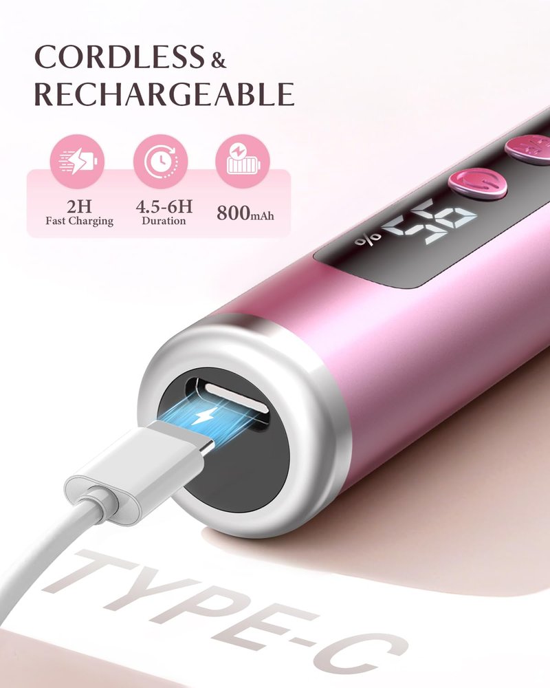 JOREST 13-in-1 Cordless Electric Nail Drill Kit - 35,000 RPM Rechargeable Manicure Tool | LED Display, Rose Pink