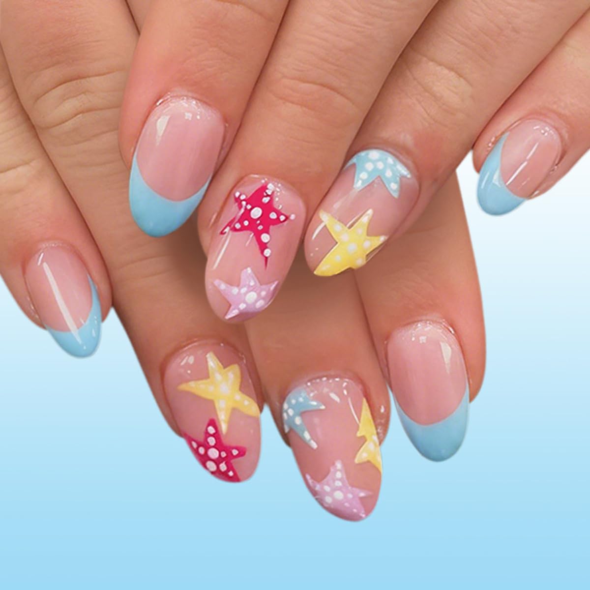 Almond Press-On Nails - Leaf Design Green Full Cover Glossy Fake Nails | 24PCS for Women