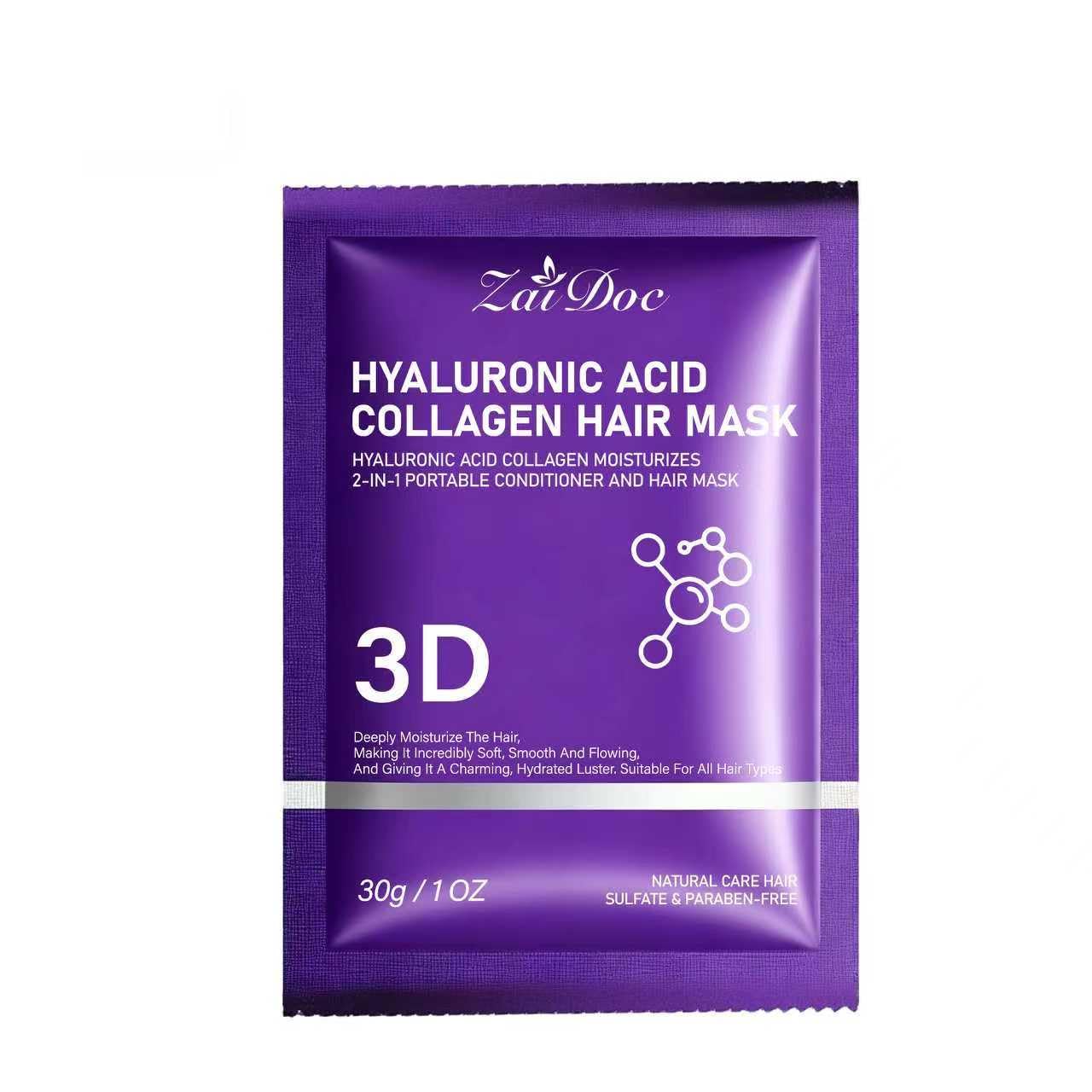 Portable Hair Conditioner Mask - 2-in-1 Hyaluronic Acid & Collagen | Deep Moisturizing Treatment for Dry, Damaged Hair - Travel Size 1oz