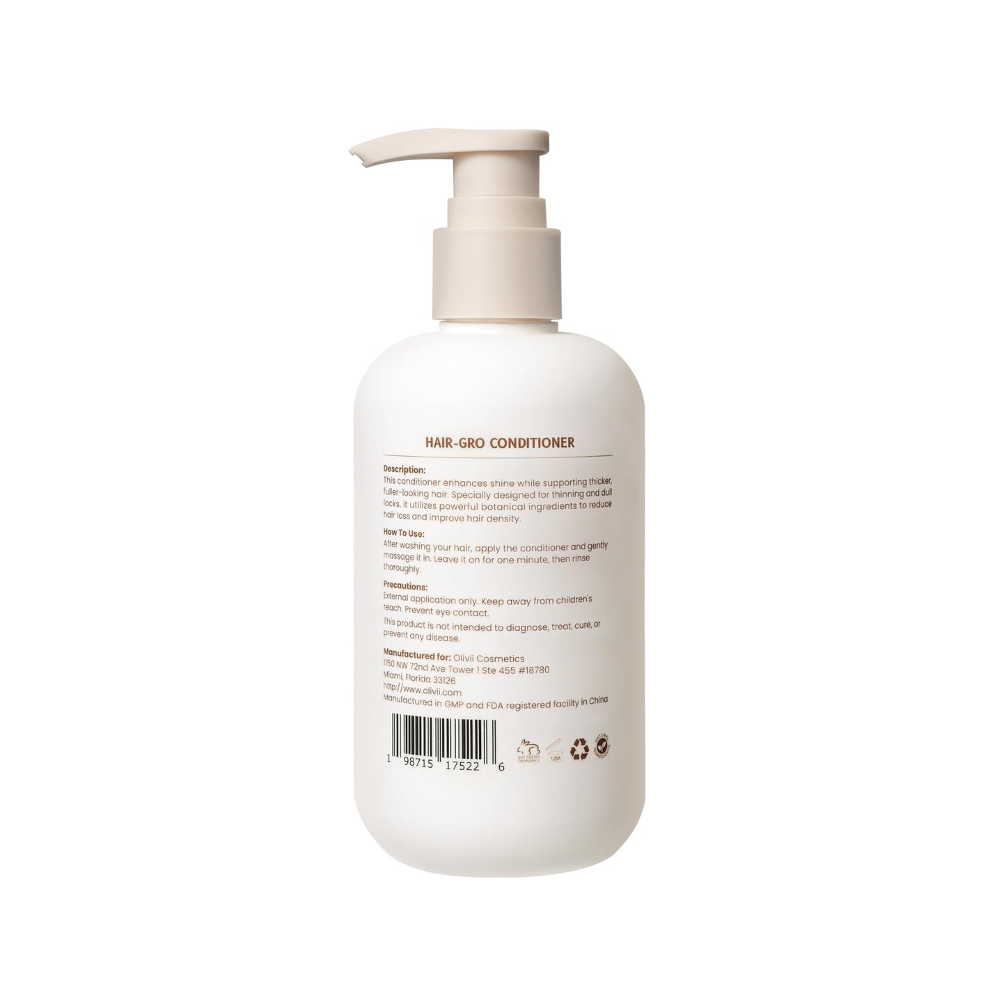 Olivii Hair-Gro Conditioner for Thicker Fuller Hair - Hair Growth with Turmeric, Red Clover, Biotin & Caffeine - Reduces Hair Loss, Soothes Scalp - For All Hair Types