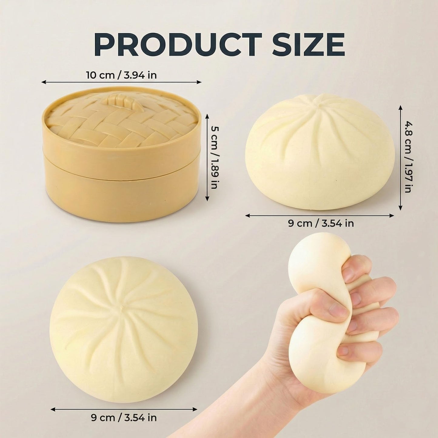 Dumpling Squishy Stress Relief Fidget Toy - Realistic Steamed Bun | Cute Desk Decor for Adults & Teens, White