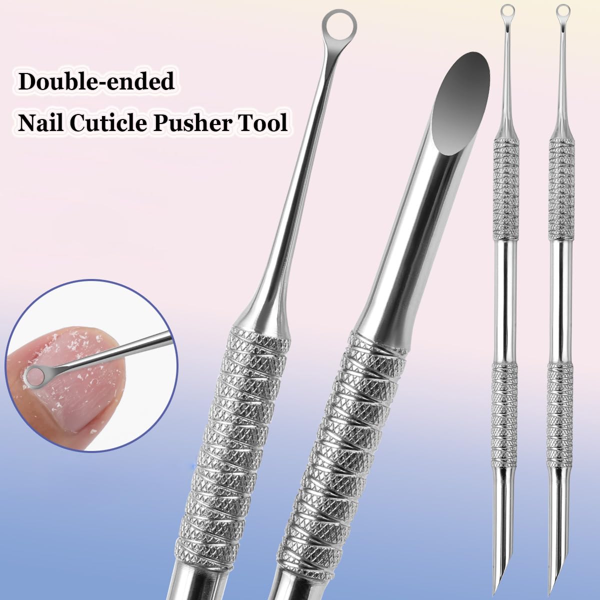 Cuticle Pusher Tool - Dual-End Cuticle Remover with Sandpaper Sheets | Manicure Essential (1 Pusher + 5 Sheets)