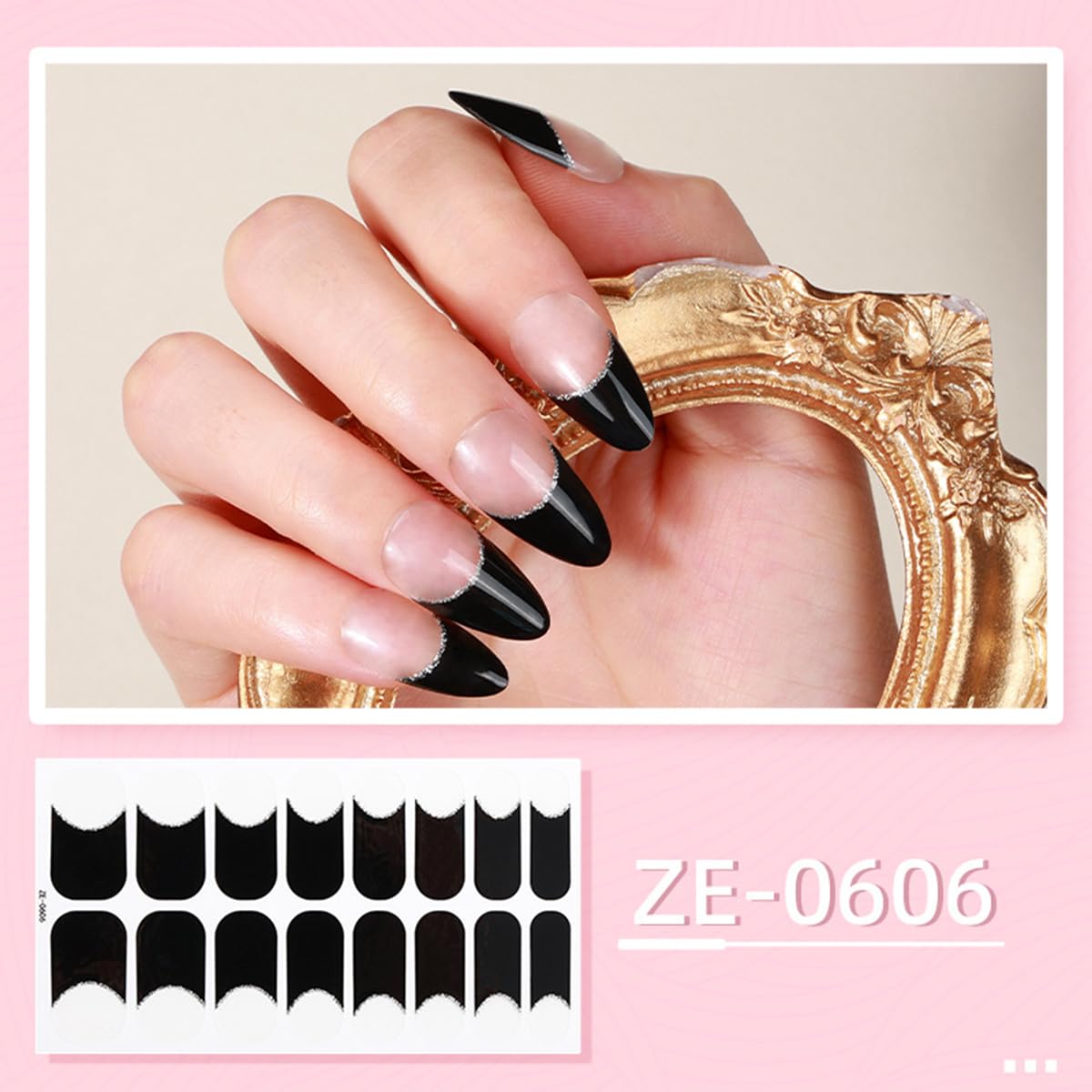 French Tip Full Nail Wraps Nail Polish Strips 6Sheets Self-Adhesive Gel Nail Stickers for Nail Art French Tip Nail Full Wraps French Nail Designs Manicure Supply for Women DIY Nail Art Decorations Set