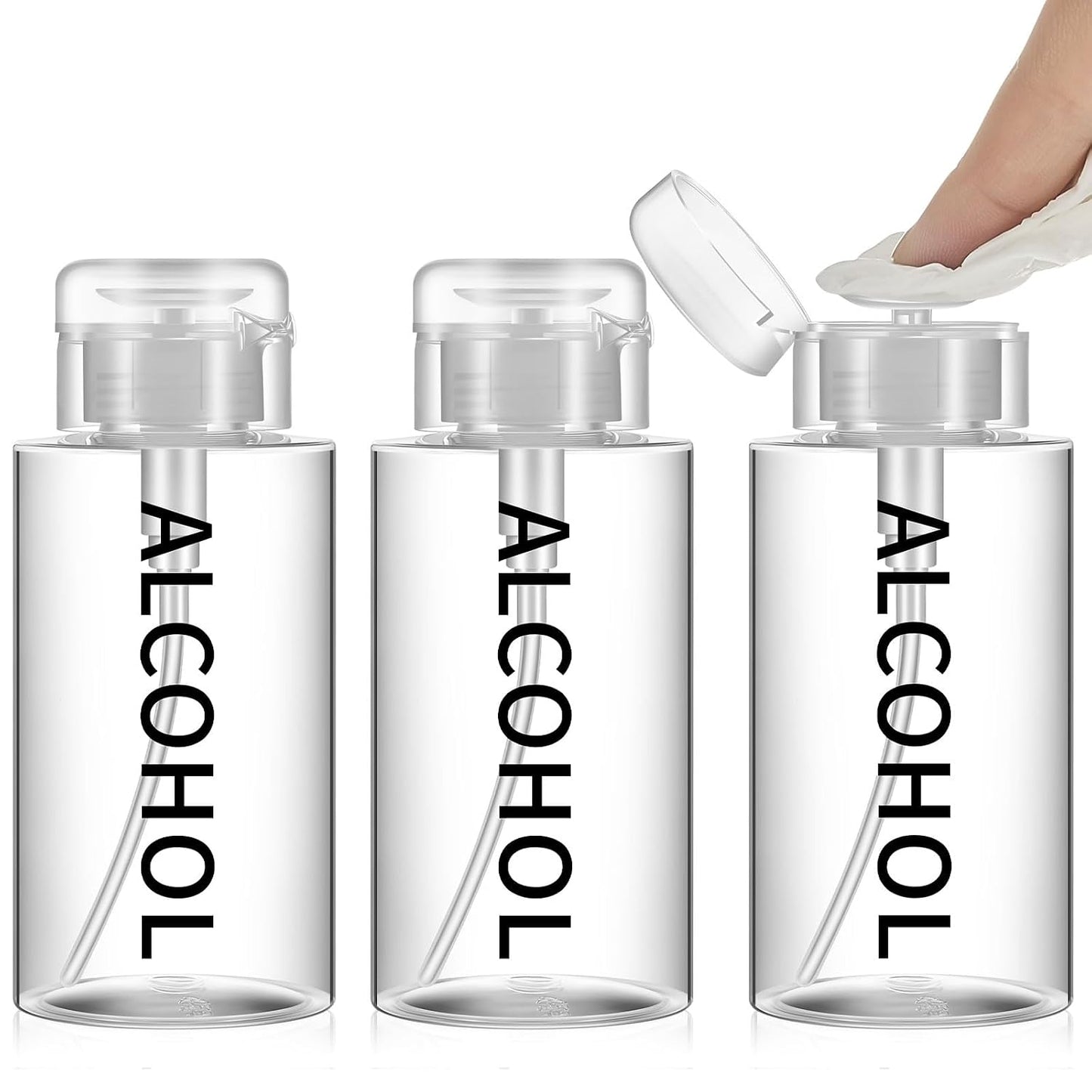 Layhit Alcohol Pump Dispenser Bottles - 10 oz Refillable Liquid Containers for Personal & Salon Use | Clear Cap & Bottle