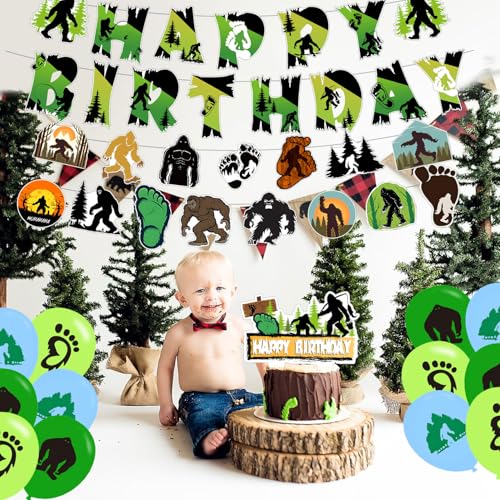 Bigfoot Birthday Party Supplies Set - Banner, Balloons & Cake Toppers
