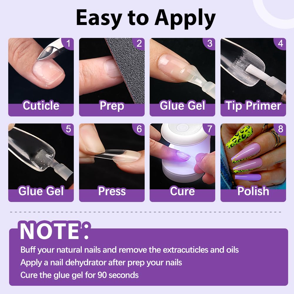 BTArtbox Nail Glue & Primer Set - 2 x 0.5 Fl Oz Acrylic French Ballerina Nail Gel, Long Lasting Super Strong 4 in 1 UV Nail Gel for Press On Nails