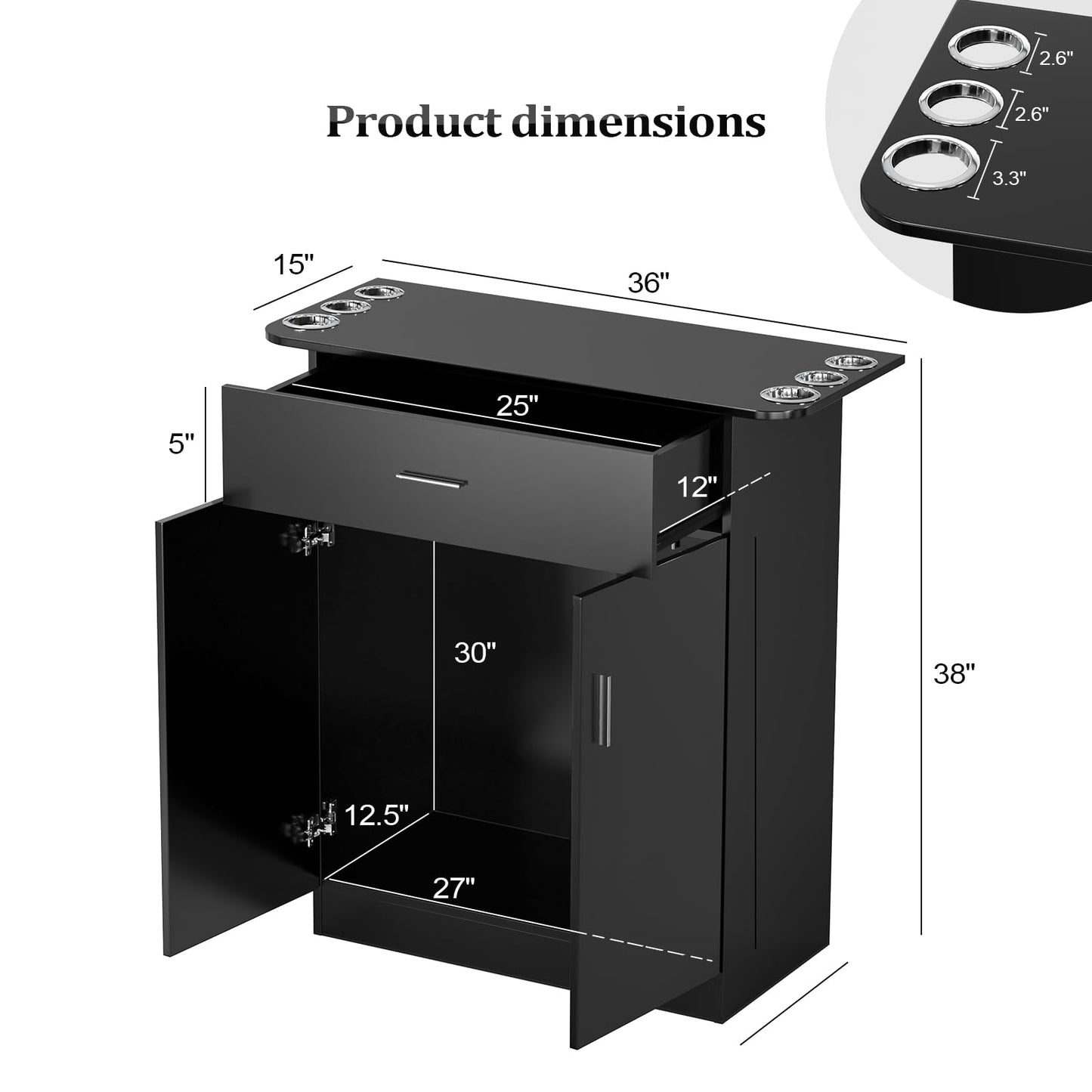 OmySalon Salon Station Barber Storage Cabinet, Free Standing Beauty Hair Stations, Beauty Salon Spa Equipment Hair Styling Utility Unit with 1 Drawers, 1 Storage Cabinet, 6 Hair Dryer Holders, Black