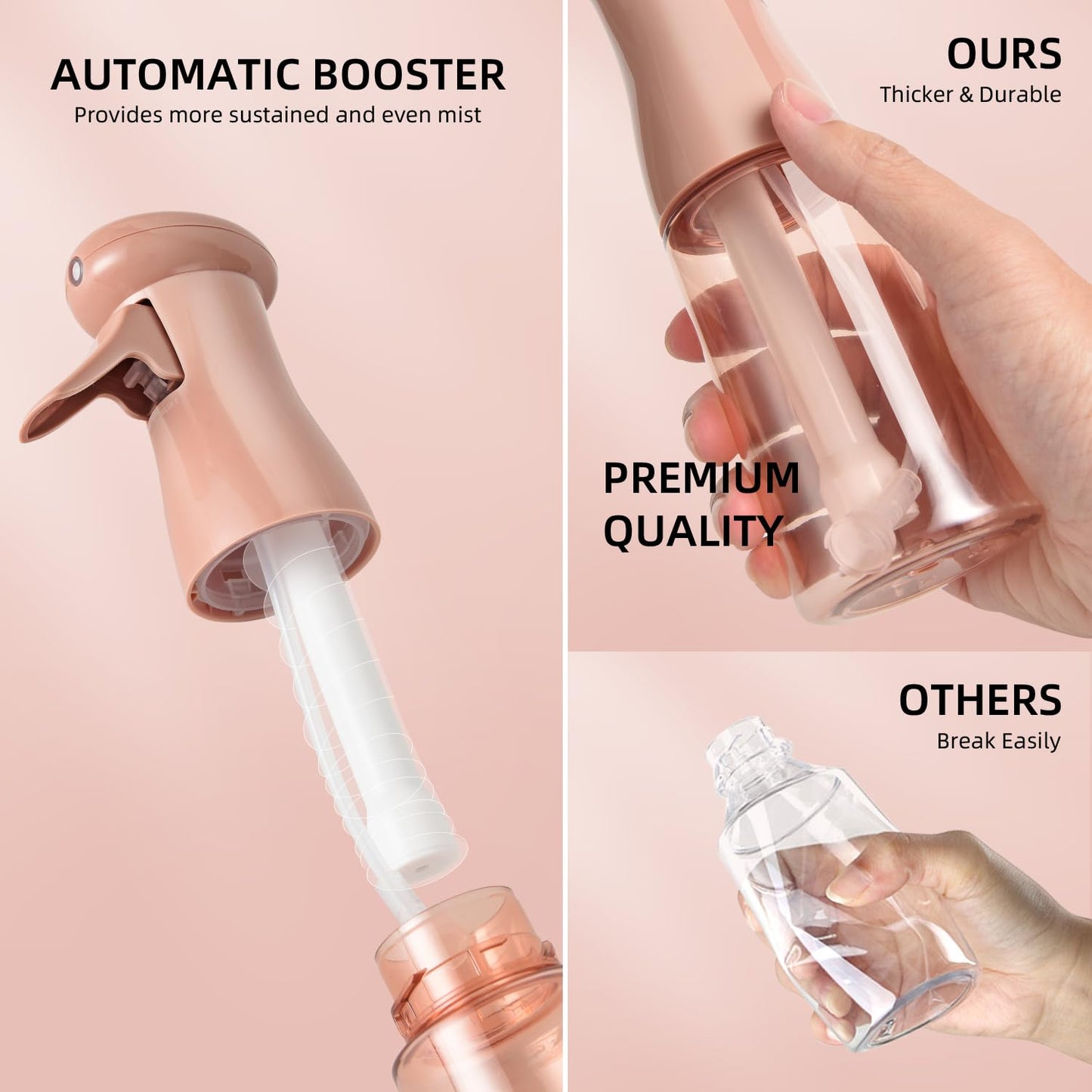 Airbee Spray Bottle for Hair - Continuous Mister Sprayer | Ultra-Fine Mist Water Bottles (2 Pack, 6.8 OZ) for Hairstyling, Salons, and Plants