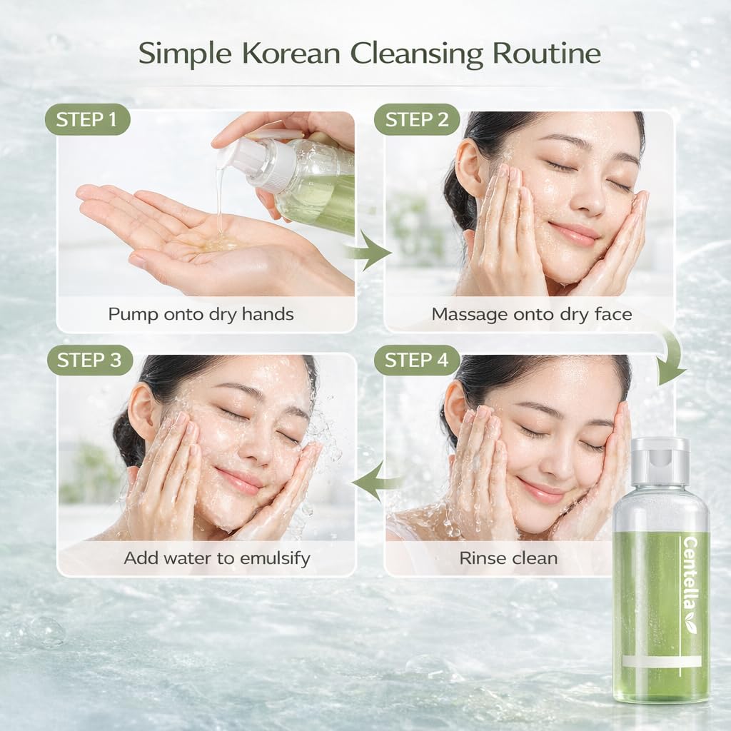 Matcha Centella Cleansing Oil for Face, Korean Facial Cleanser with Matcha Extract, Lightweight Cleansing Oil for Makeup and Daily Face Wash, Hydrating Skin Care for Pore Care and Fresh Feeling