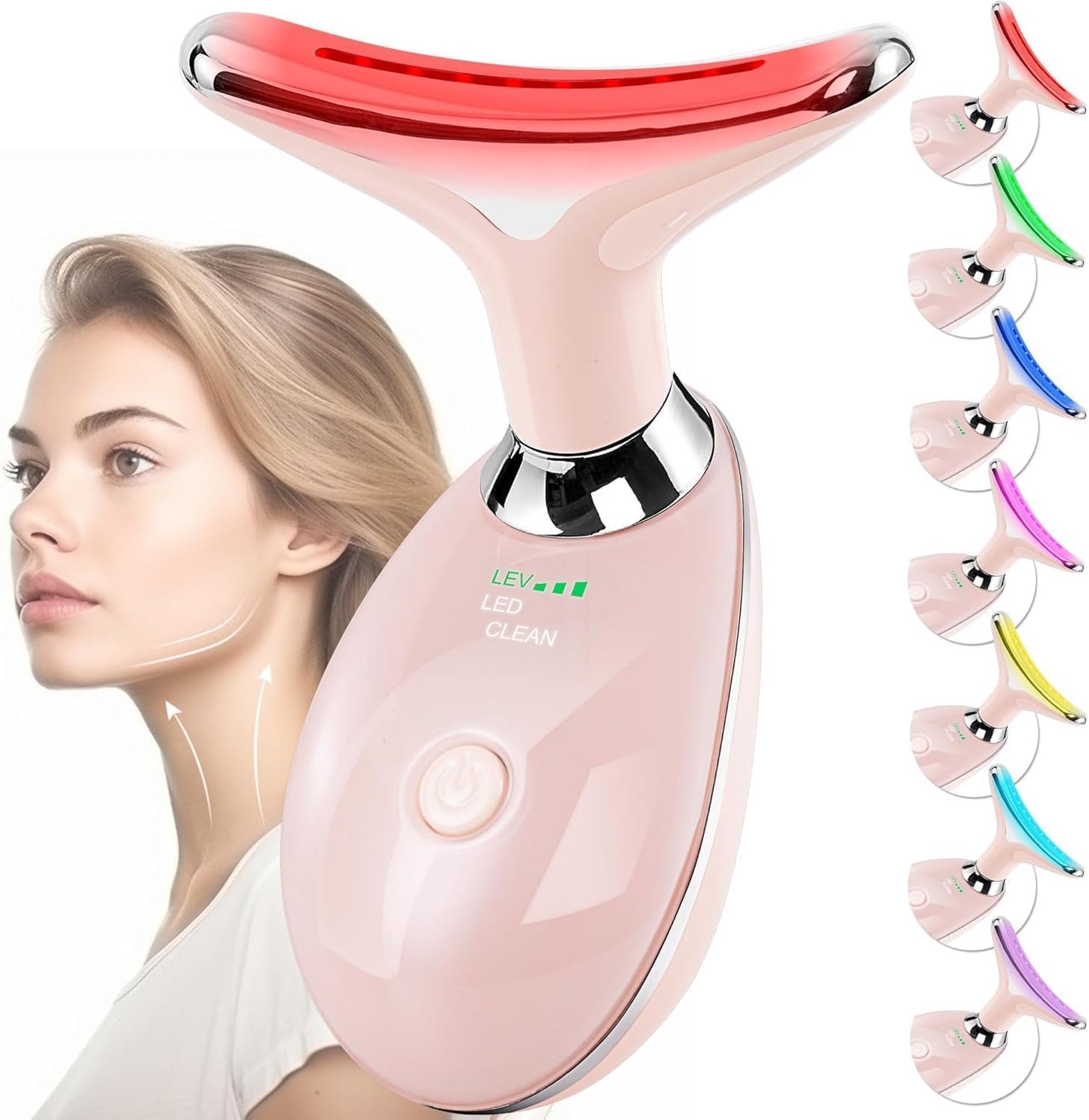 Red Light Therapy Facial Massager - 7 Color Sculpting Wand for Face & Neck | Perfect Gift for Women, Moms & Friends (Rose Gold)