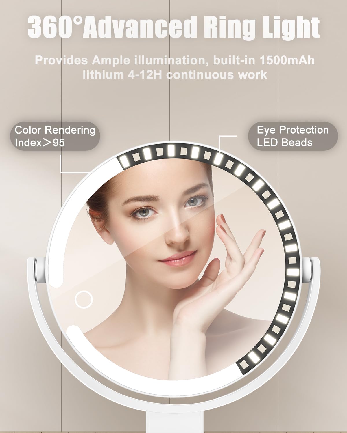 vpu 30X/1X Wall Mounted Magnifying Makeup Mirror with Power Suction Cup, Rechargeable Double Sided Regular HD/Magnification 3 Color Modes Adjustable Brightness Mirror with Lights for Bathroom, Travel