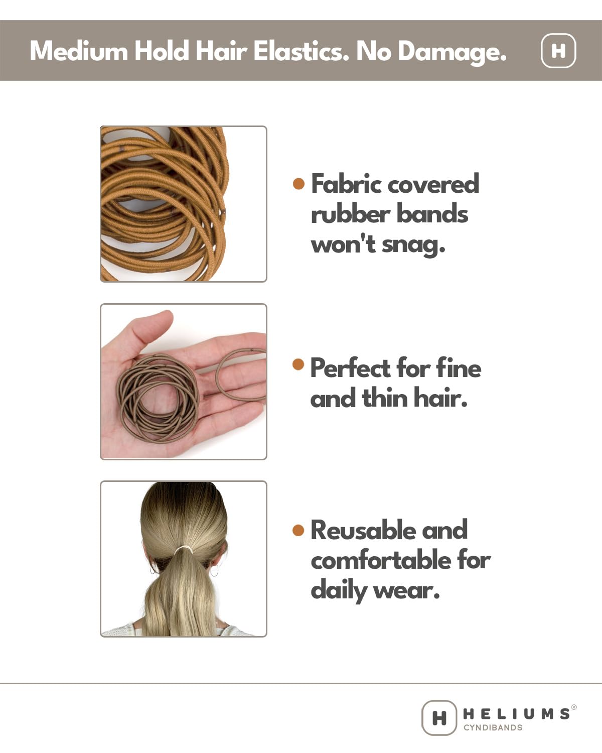 Thin Hair Elastics - Auburn 2mm Ties for Gentle Hold | 40 Count, Medium Hold Ponytail Holders
