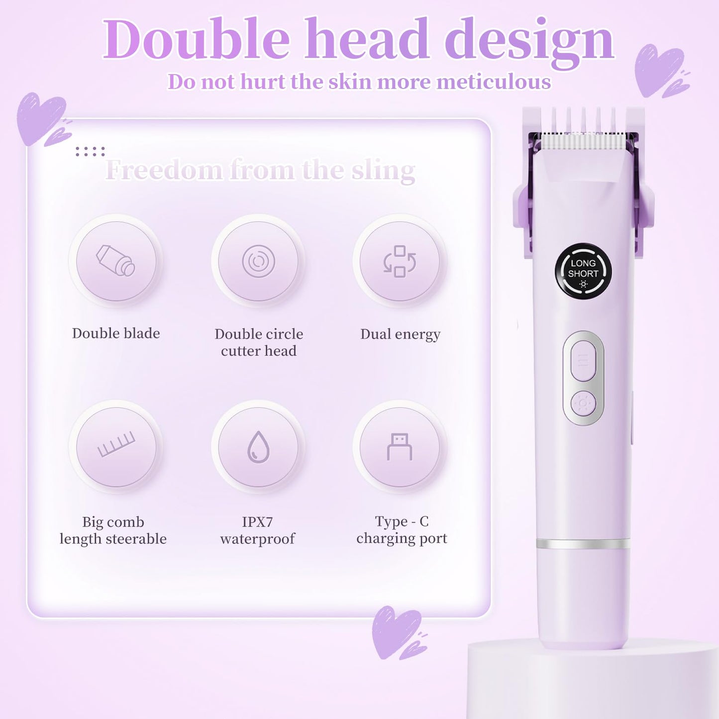BBDYOY Bikini Trimmer for Women - 4 in 1 Women Electric Shaver Dual Head IPX7 Waterproof Wet & Dry Use Body Hair Trimmer and Facial Hair Remover for Bikini Underarm Leg Arm Body Face,Purple