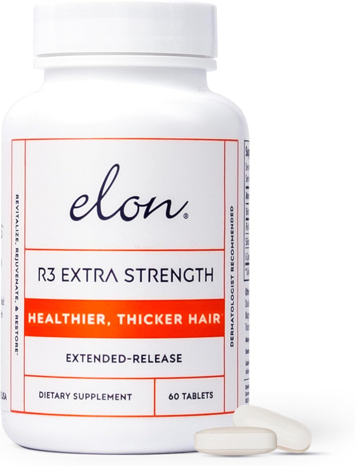Elon R3 Hair Growth Supplement for Women - 5000 mcg Biotin & Collagen Peptides for Thick, Healthy Hair | 60 Tablets