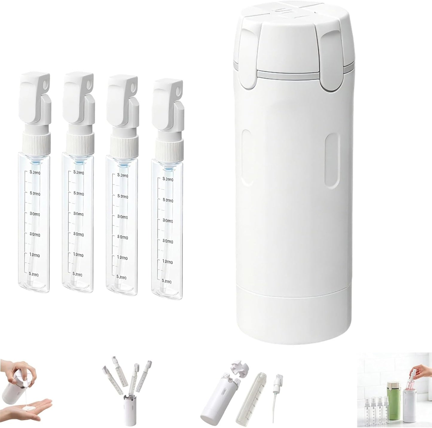 Travel Toiletry Dispenser Set - 4 in 1 Refillable 30ML Travel Bottles for Shampoo & More | Green