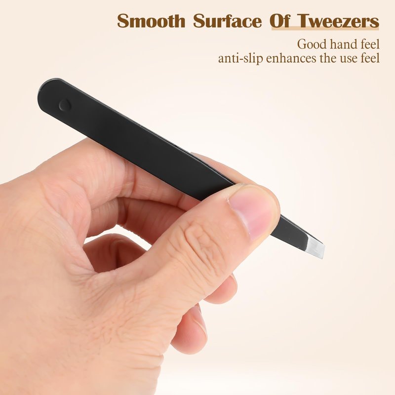 Tweezers for Eyebrows, 12 Pcs Eyebrow Tweezers Set Stainless Steel Slant Tip Tweezer Bulk Brow Tweezer for Women Men Facial Hair, Black