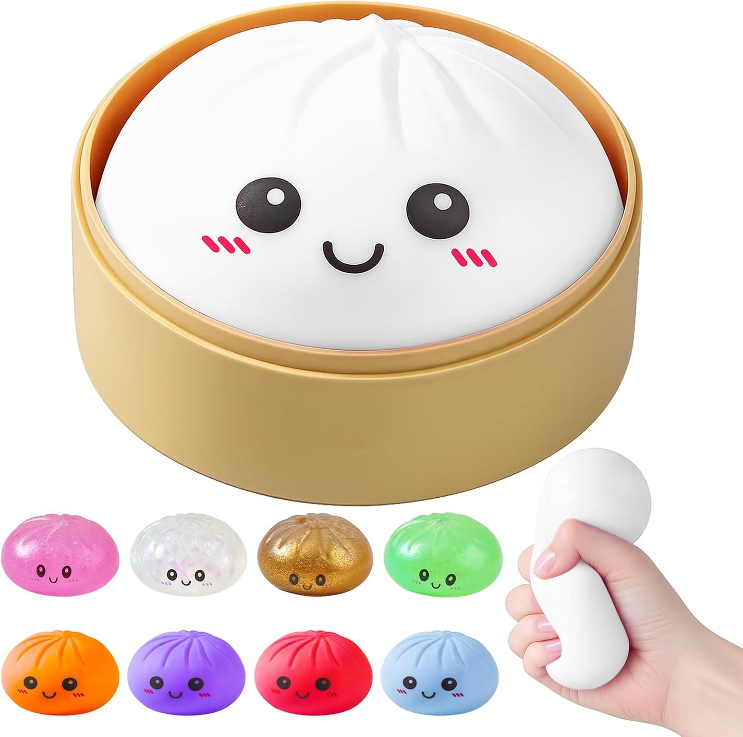 Colorful Dumpling Squishies - Fidget Stress Balls for Sensory Play | Fun Desk Toy, White