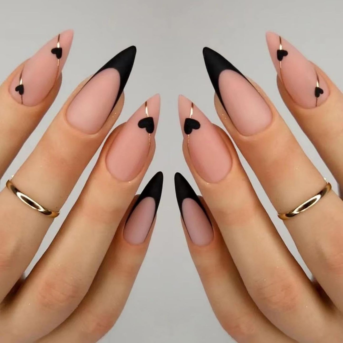 Press On Nails - French Tip Design with Rhinestones | Medium Almond Glossy Full Cover - 24 Pcs