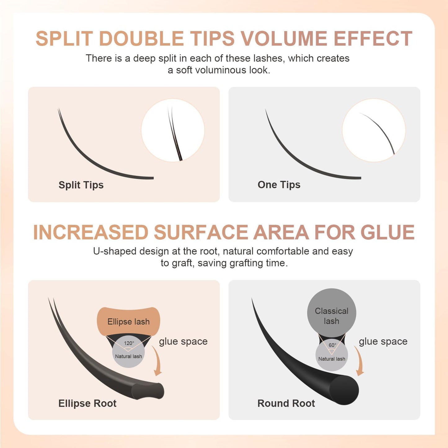 NAGARAKU Double Tips Flat Ellipse Eyelash Extensions Supplies 0.15 C curl 8-12mm Mix Natural Charcoal Color Faux Mink Super Soft Split Tips Individual Lashes